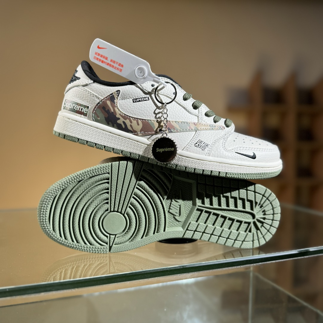 Travis Scott x Fragment Design x Air Jordan 1 Low OG SP AJ1 乔1 Supreme联名 迷彩勾 低帮文化休闲板鞋 XS2024-046