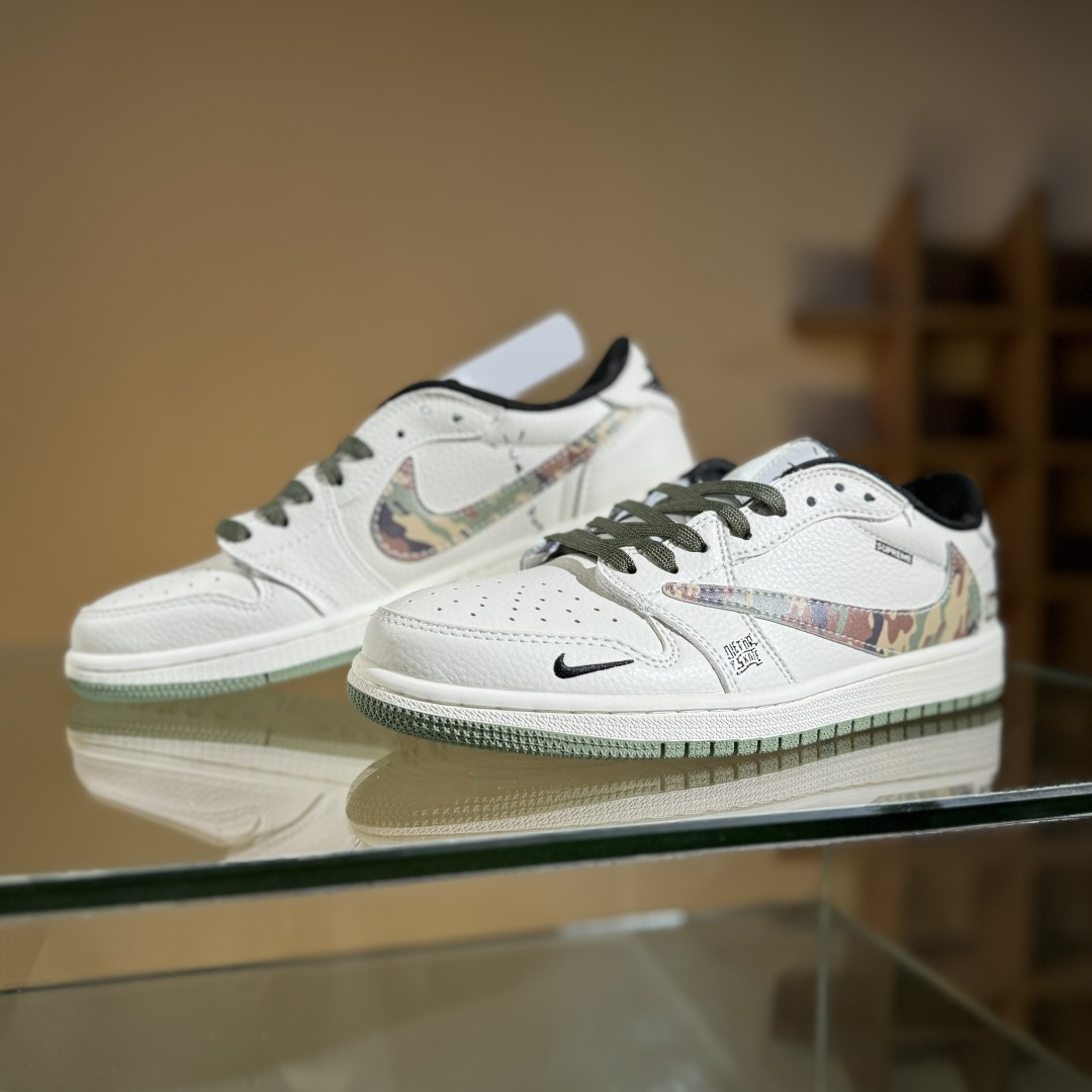 Travis Scott x Fragment Design x Air Jordan 1 Low OG SP AJ1 乔1 Supreme联名 迷彩勾 低帮文化休闲板鞋 XS2024-046