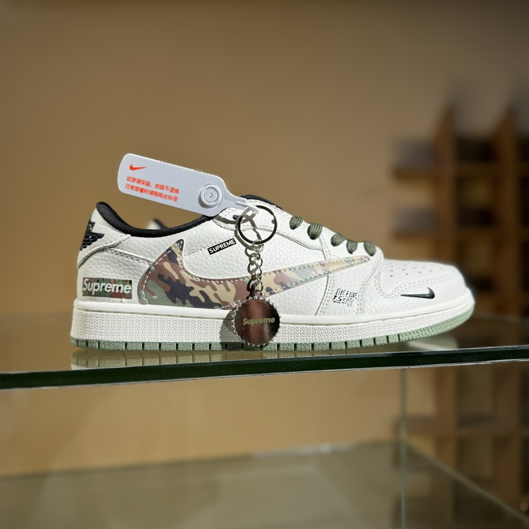 Travis Scott x Fragment Design x Air Jordan 1 Low OG SP AJ1 乔1 Supreme联名 迷彩勾 低帮文化休闲板鞋 XS2024-046