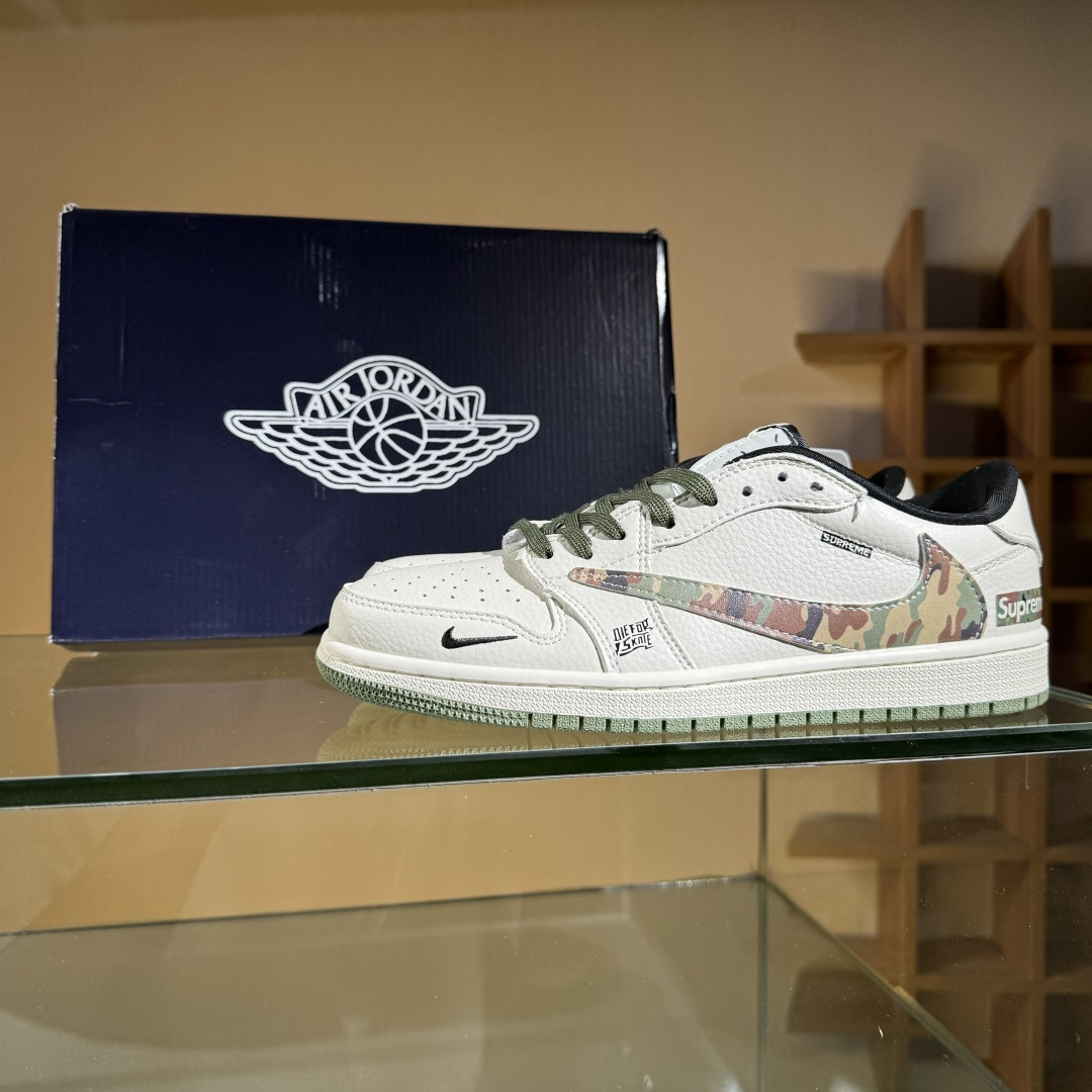 Travis Scott x Fragment Design x Air Jordan 1 Low OG SP AJ1 乔1 Supreme联名 迷彩勾 低帮文化休闲板鞋 XS2024-046