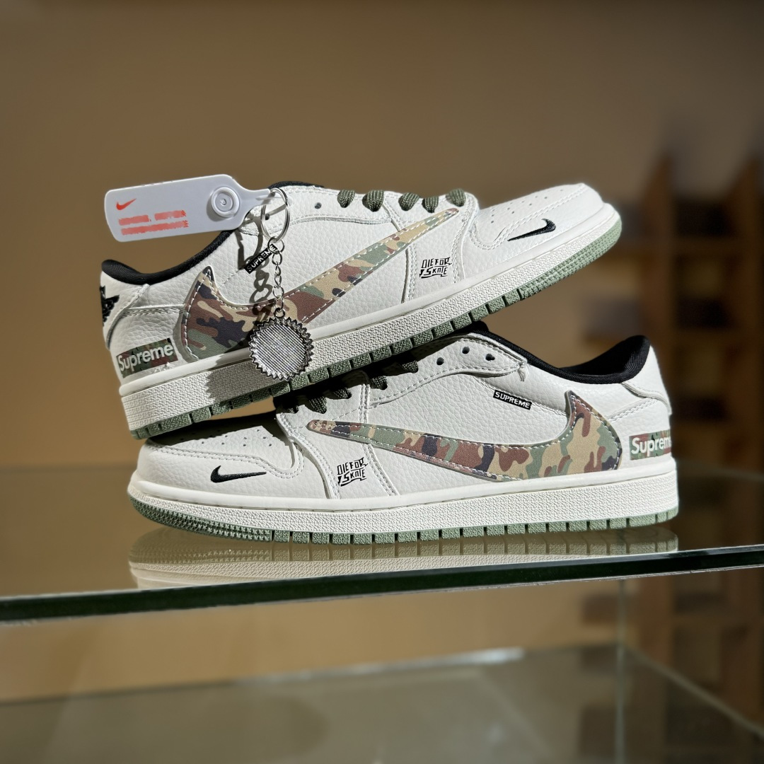 Travis Scott x Fragment Design x Air Jordan 1 Low OG SP AJ1 乔1 Supreme联名 迷彩勾 低帮文化休闲板鞋 XS2024-046
