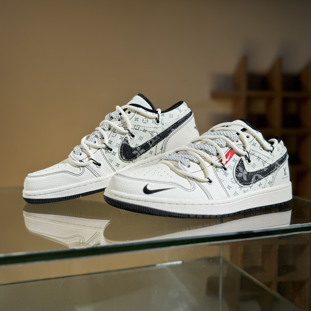 Air Jordan 1 Low AJ1 乔1 LV联名 黑布勾抽绳 高端定制 低帮复古篮球鞋 YX5066-356