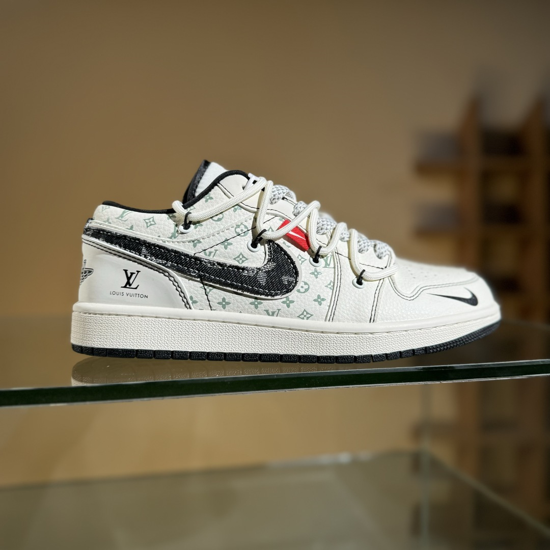 Air Jordan 1 Low AJ1 乔1 LV联名 黑布勾抽绳 高端定制 低帮复古篮球鞋 YX5066-356