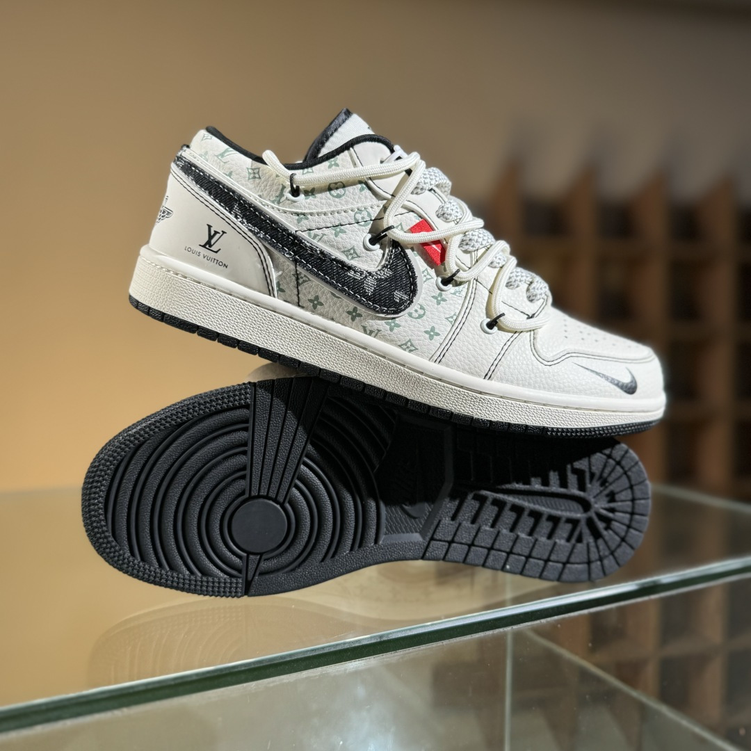 Air Jordan 1 Low AJ1 乔1 LV联名 黑布勾抽绳 高端定制 低帮复古篮球鞋 YX5066-356