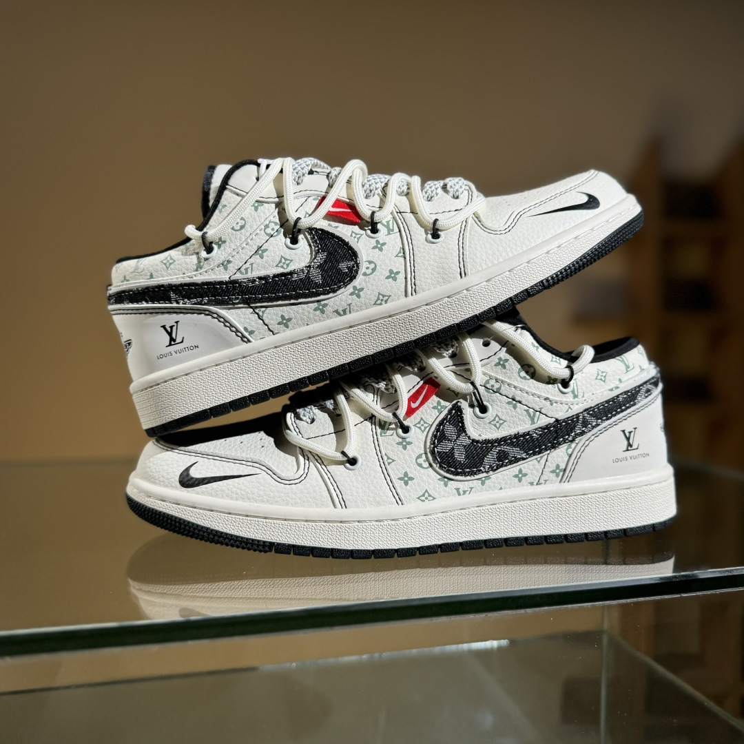 Air Jordan 1 Low AJ1 乔1 LV联名 黑布勾抽绳 高端定制 低帮复古篮球鞋 YX5066-356