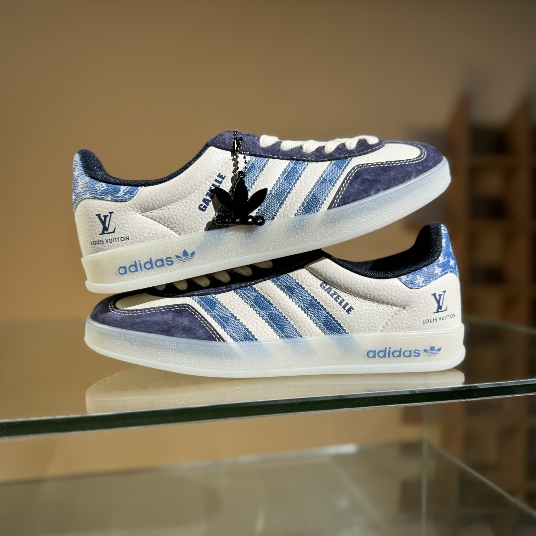 adidas Originals Gazelle INdoor x Louis Vuitton 三叶草休闲防滑耐磨低帮板鞋  DM1234-008