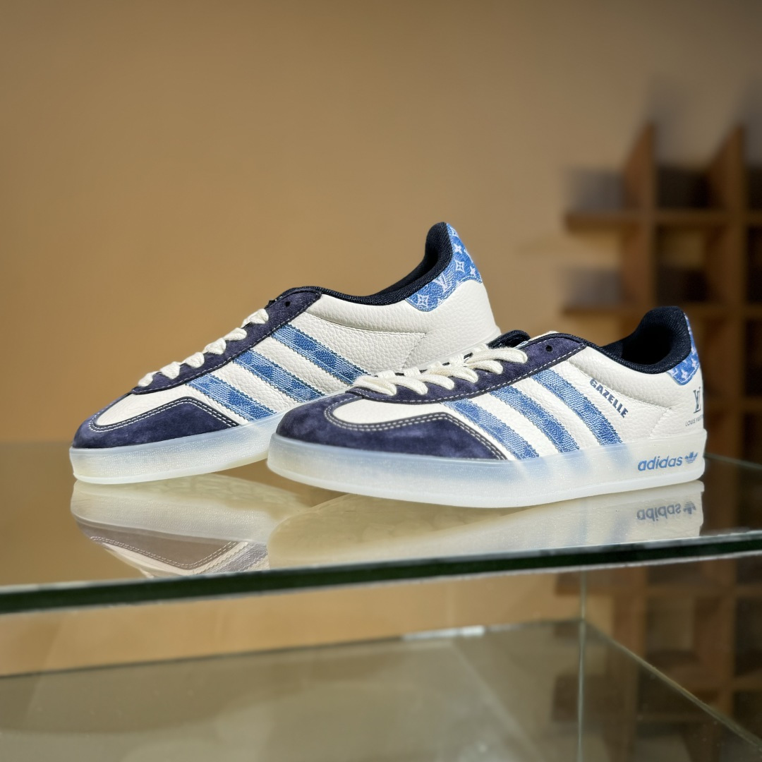 adidas Originals Gazelle INdoor x Louis Vuitton 三叶草休闲防滑耐磨低帮板鞋  DM1234-008