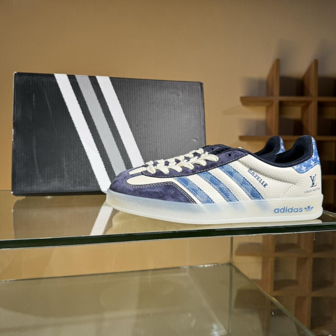 adidas Originals Gazelle INdoor x Louis Vuitton 三叶草休闲防滑耐磨低帮板鞋  DM1234-008