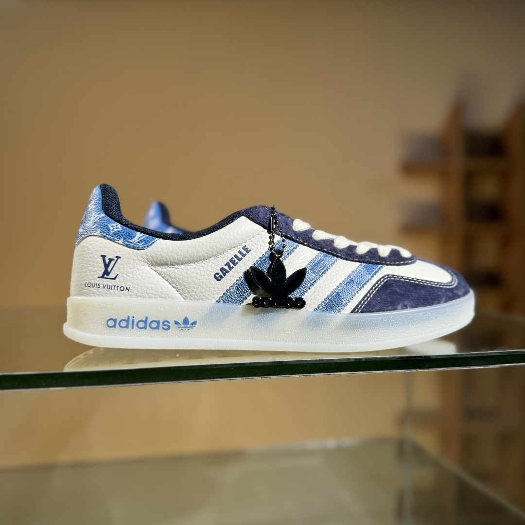 adidas Originals Gazelle INdoor x Louis Vuitton 三叶草休闲防滑耐磨低帮板鞋  DM1234-008