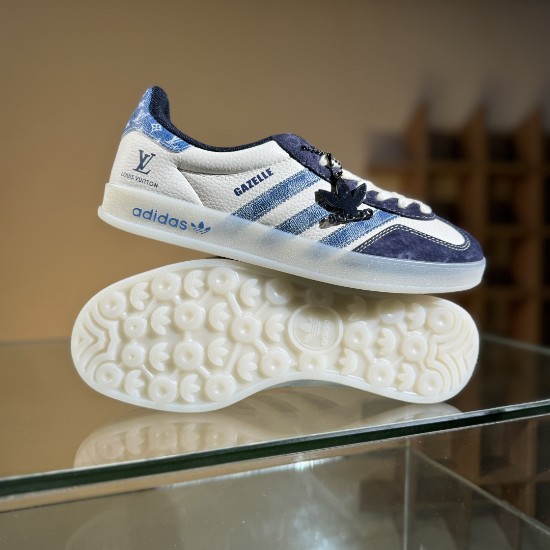 adidas Originals Gazelle INdoor x Louis Vuitton 三叶草休闲防滑耐磨低帮板鞋  DM1234-008