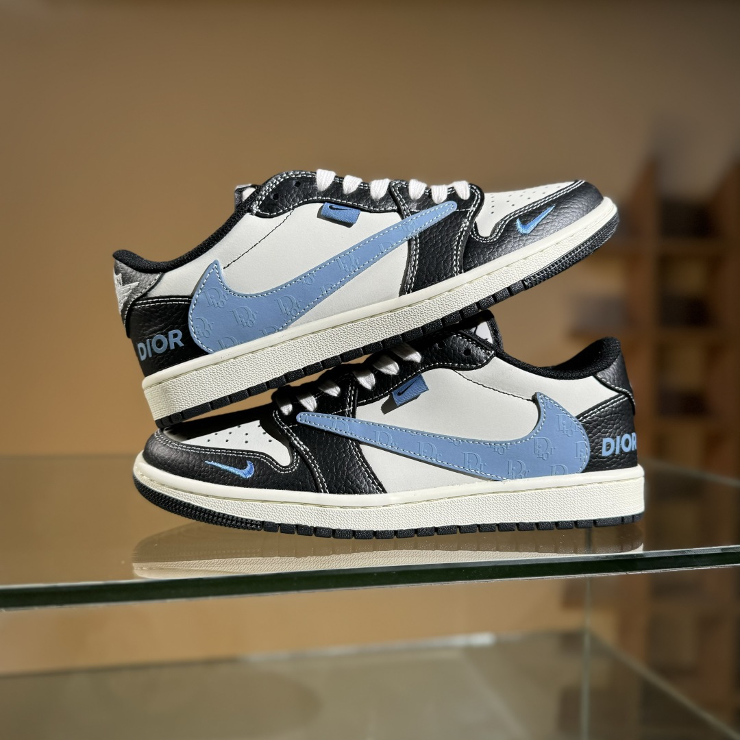 Travis Scott x Fragment Design x Air Jordan 1 Low OG SP AJ1 乔1 迪奥联名 黑白小蓝勾 低帮文化休闲板鞋 XZ5749-003 Travis Scott x Fragment Design x Air Jordan 1 Low OG SP AJ1 乔1 迪奥联名 黑白小蓝勾 低帮文化休闲板鞋 XZ5749-003