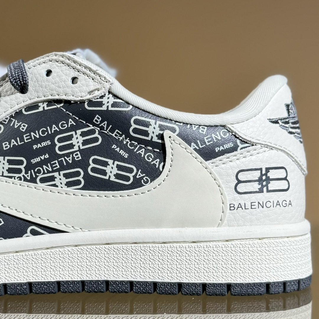 Travis Scott x Fragment Design x Air Jordan 1 Low OG SP AJ1 乔1 巴黎世家联名 米白黑印花 低帮文化休闲板鞋 LD2025-019