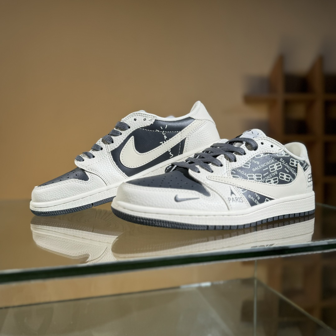 Travis Scott x Fragment Design x Air Jordan 1 Low OG SP AJ1 乔1 巴黎世家联名 米白黑印花 低帮文化休闲板鞋 LD2025-019