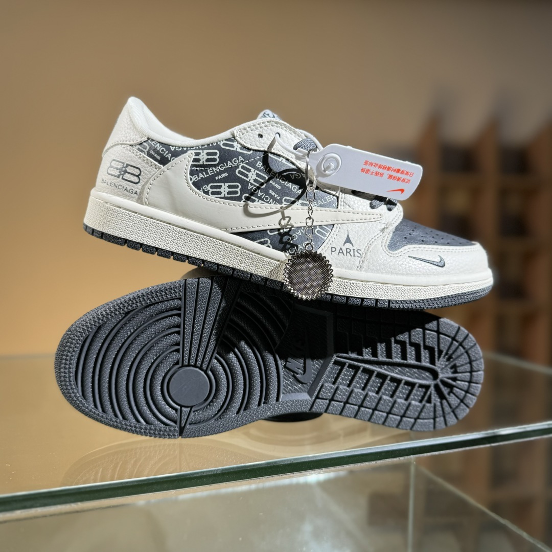 Travis Scott x Fragment Design x Air Jordan 1 Low OG SP AJ1 乔1 巴黎世家联名 米白黑印花 低帮文化休闲板鞋 LD2025-019