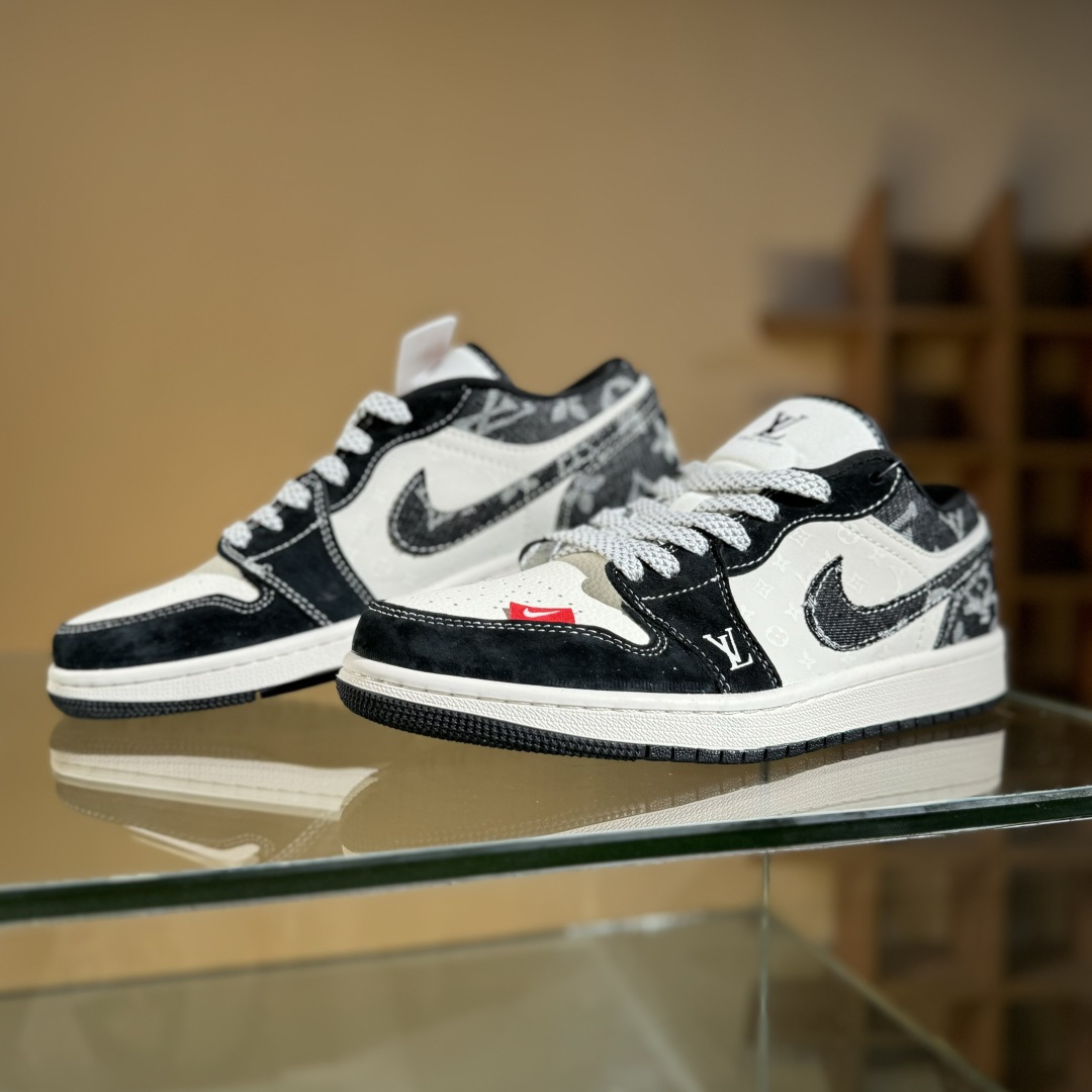 Air Jordan 1 Low AJ1 乔1 LV联名 黑布红标 高端定制 低帮复古篮球鞋 YX5066-369