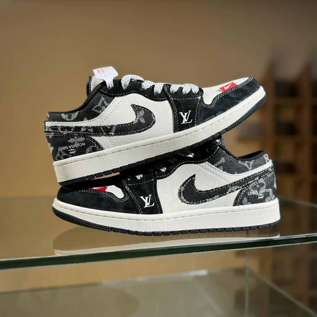Air Jordan 1 Low AJ1 乔1 LV联名 黑布红标 高端定制 低帮复古篮球鞋 YX5066-369