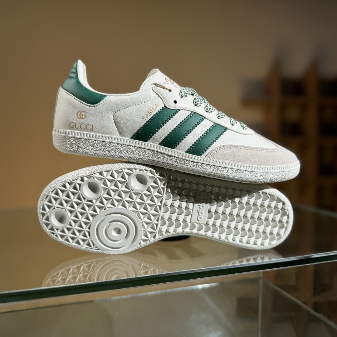 adidas originals Samba OG x GUCCI 灰白绿满天星 桑巴舞系列复古经典轻便板鞋 GJ75815 adidas originals Samba OG x GUCCI 灰白绿满天星 桑巴舞系列复古经典轻便板鞋 GJ75815