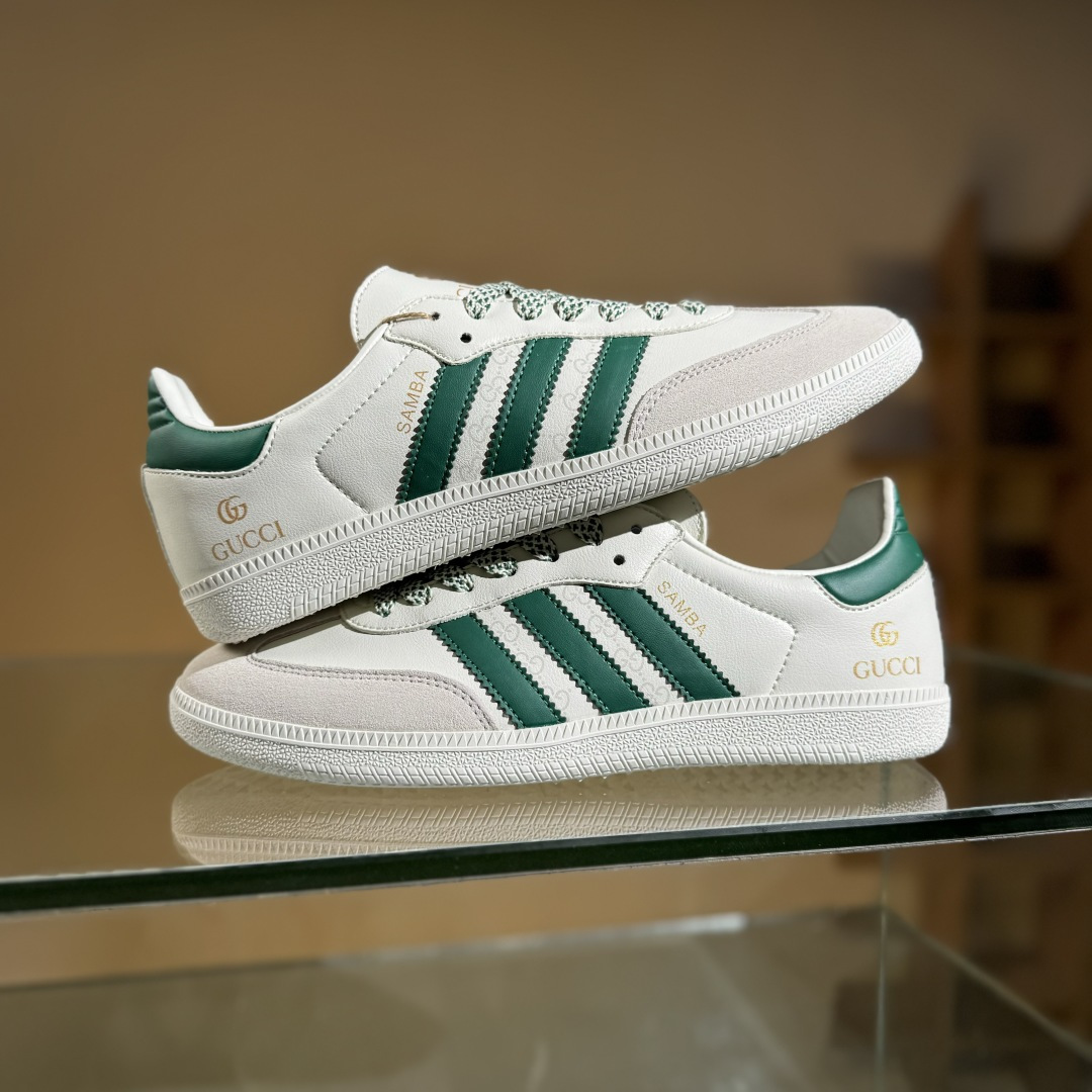 adidas originals Samba OG x GUCCI 灰白绿满天星 桑巴舞系列复古经典轻便板鞋 GJ75815 adidas originals Samba OG x GUCCI 灰白绿满天星 桑巴舞系列复古经典轻便板鞋 GJ75815
