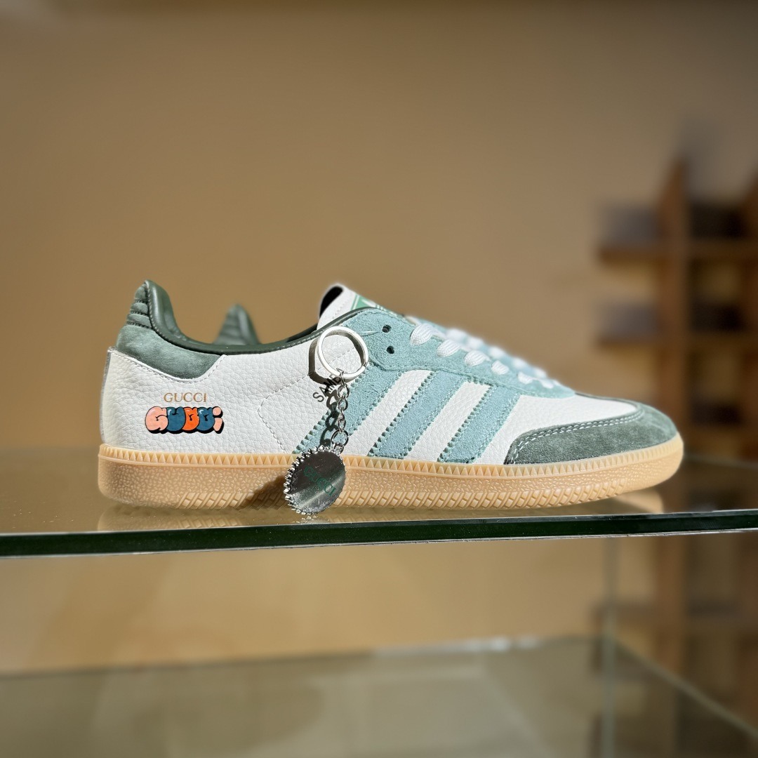 adidas originals Samba OG x GUCCI 白绿 桑巴舞系列复古经典轻便板鞋  DX0001