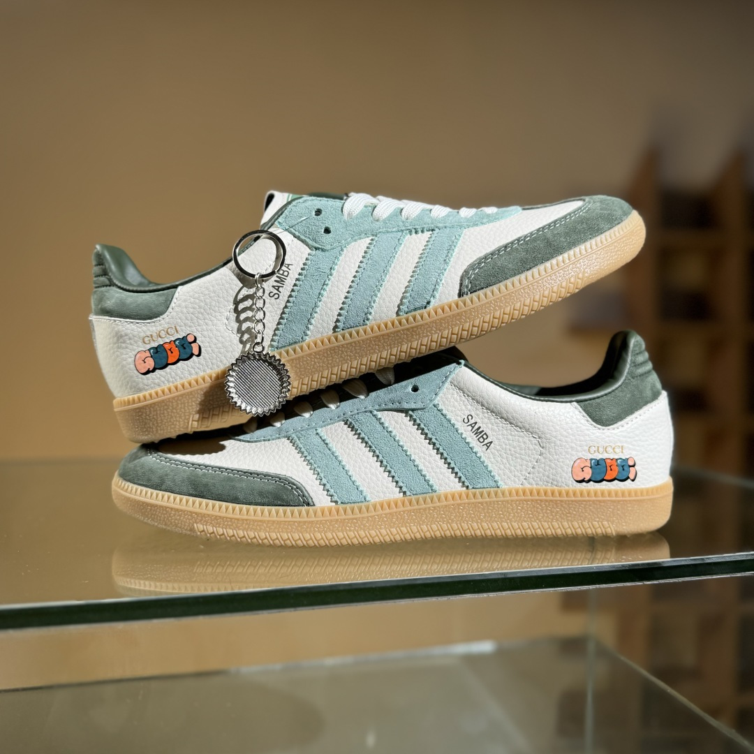 adidas originals Samba OG x GUCCI 白绿 桑巴舞系列复古经典轻便板鞋  DX0001