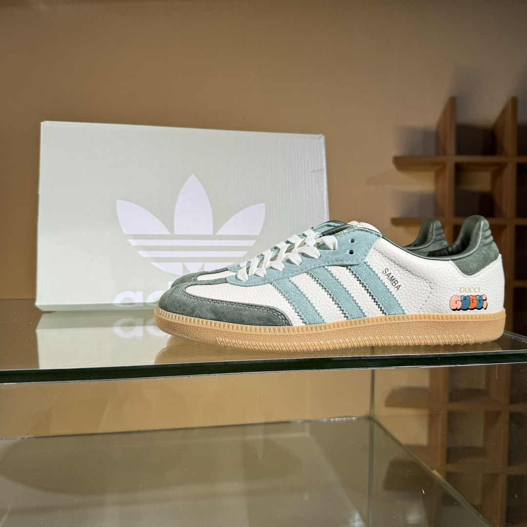 adidas originals Samba OG x GUCCI 白绿 桑巴舞系列复古经典轻便板鞋  DX0001