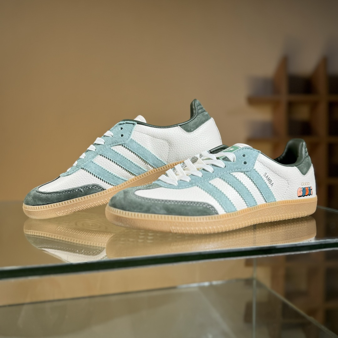 adidas originals Samba OG x GUCCI 白绿 桑巴舞系列复古经典轻便板鞋  DX0001
