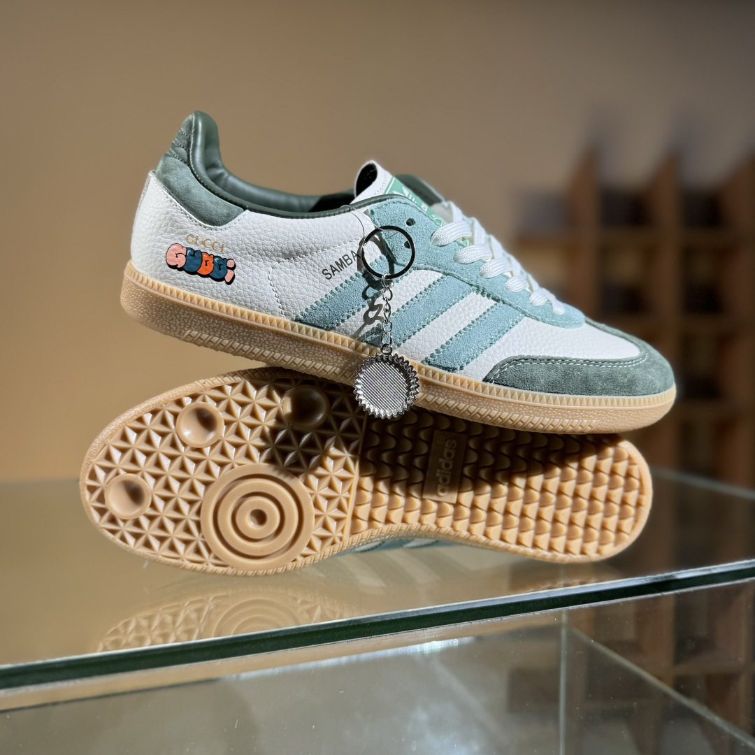 adidas originals Samba OG x GUCCI 白绿 桑巴舞系列复古经典轻便板鞋  DX0001