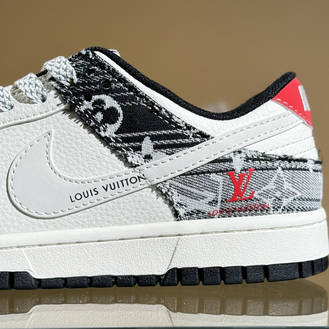 Nike SB Dunk Low LV联名 黑牛仔白勾勾 周年高端定制 低帮休闲板鞋 FC1688-233
