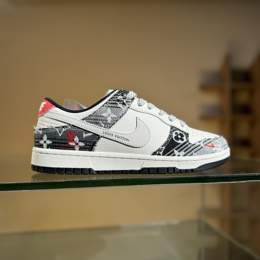 Nike SB Dunk Low LV联名 黑牛仔白勾勾 周年高端定制 低帮休闲板鞋 FC1688-233
