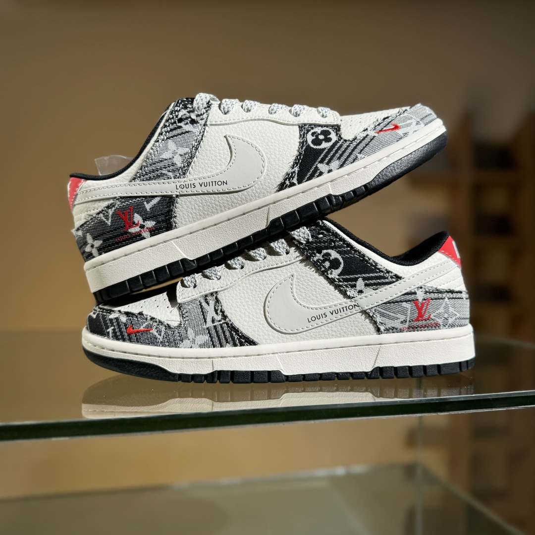 Nike SB Dunk Low LV联名 黑牛仔白勾勾 周年高端定制 低帮休闲板鞋 FC1688-233