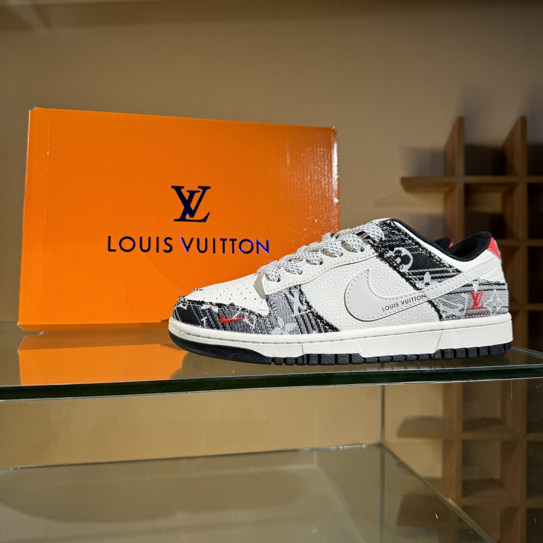 Nike SB Dunk Low LV联名 黑牛仔白勾勾 周年高端定制 低帮休闲板鞋 FC1688-233