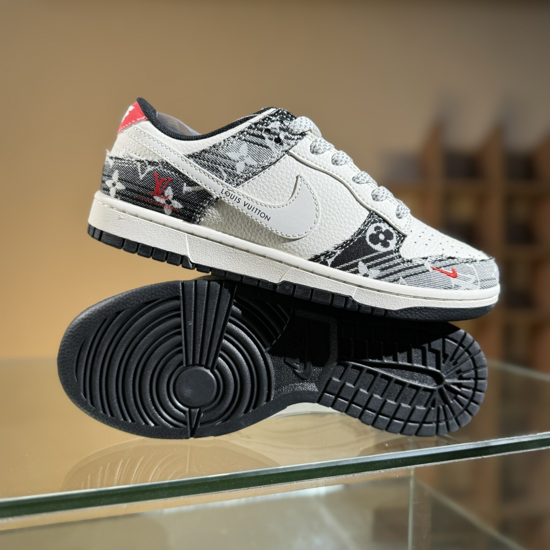 Nike SB Dunk Low LV联名 黑牛仔白勾勾 周年高端定制 低帮休闲板鞋 FC1688-233