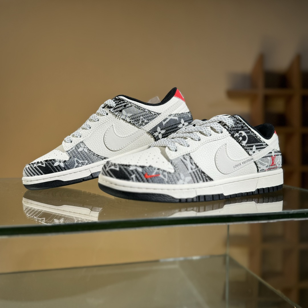 Nike SB Dunk Low LV联名 黑牛仔白勾勾 周年高端定制 低帮休闲板鞋 FC1688-233