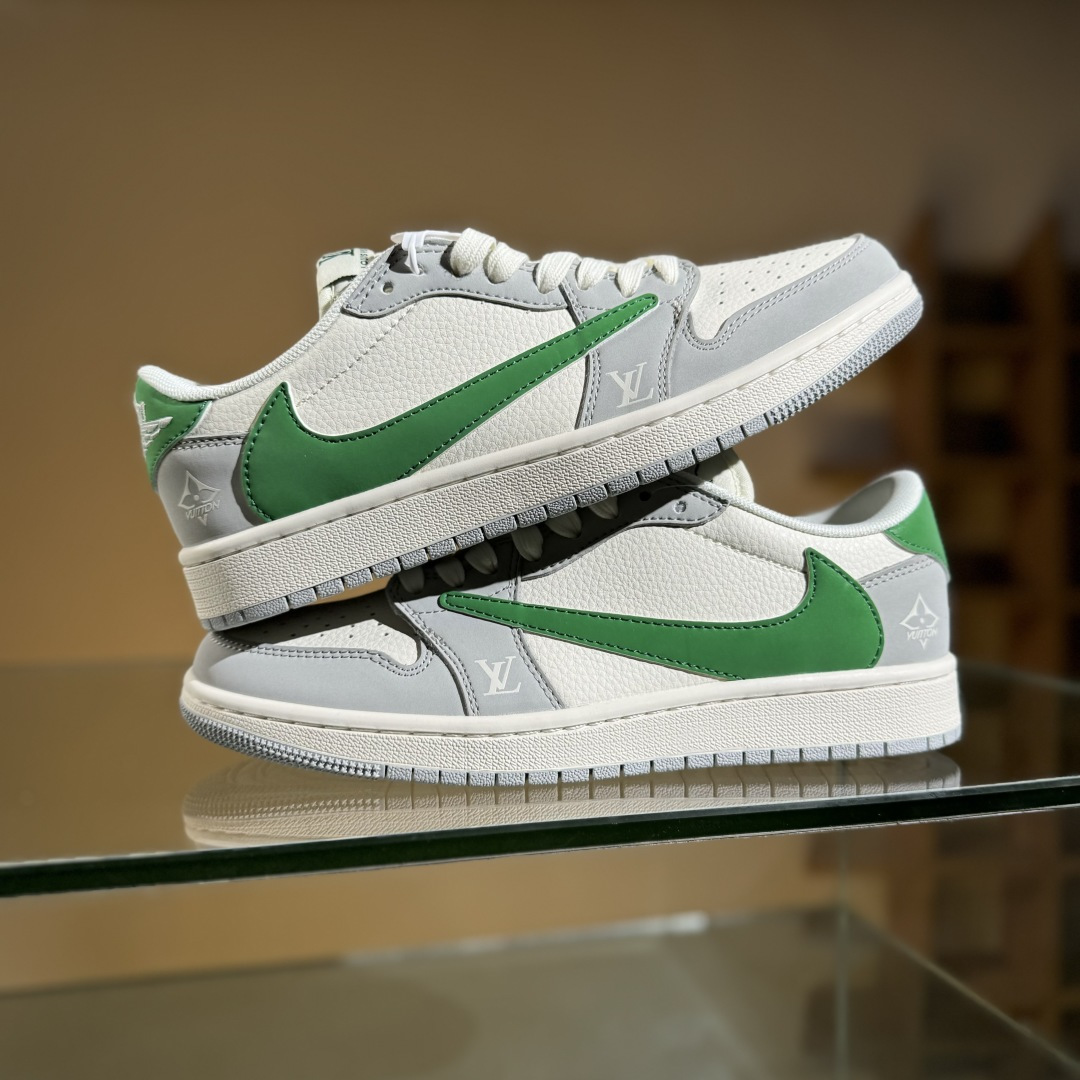 Travis Scott x Fragment Design x Air Jordan 1 Low SP AJ1 乔1 LV联名 灰绿勾 低帮文化休闲板鞋 ZH2598-166