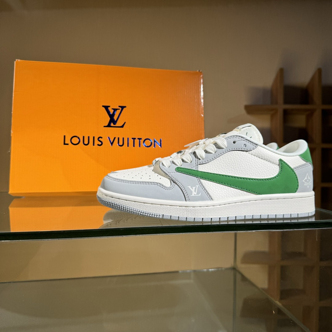 Travis Scott x Fragment Design x Air Jordan 1 Low SP AJ1 乔1 LV联名 灰绿勾 低帮文化休闲板鞋 ZH2598-166