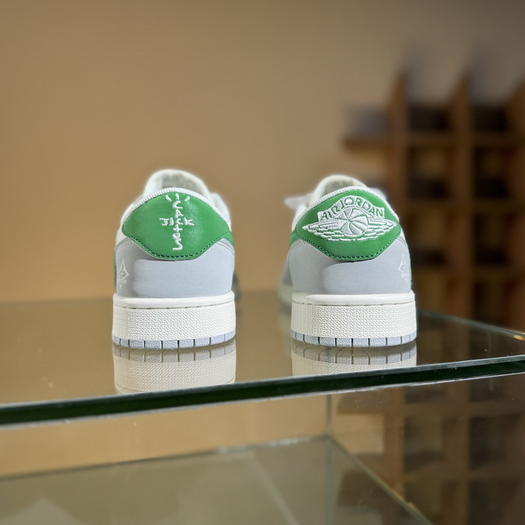 Travis Scott x Fragment Design x Air Jordan 1 Low SP AJ1 乔1 LV联名 灰绿勾 低帮文化休闲板鞋 ZH2598-166