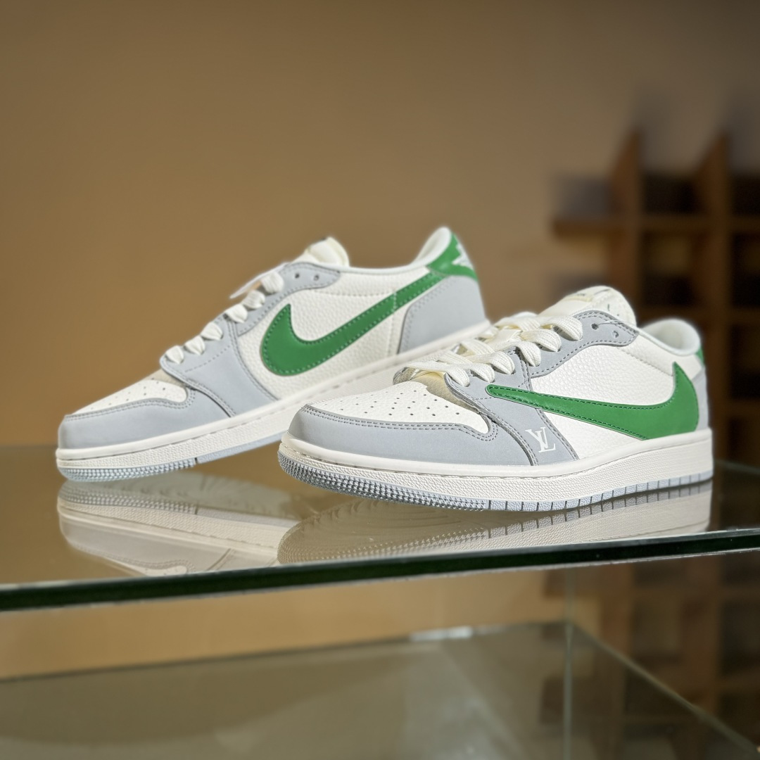 Travis Scott x Fragment Design x Air Jordan 1 Low SP AJ1 乔1 LV联名 灰绿勾 低帮文化休闲板鞋 ZH2598-166