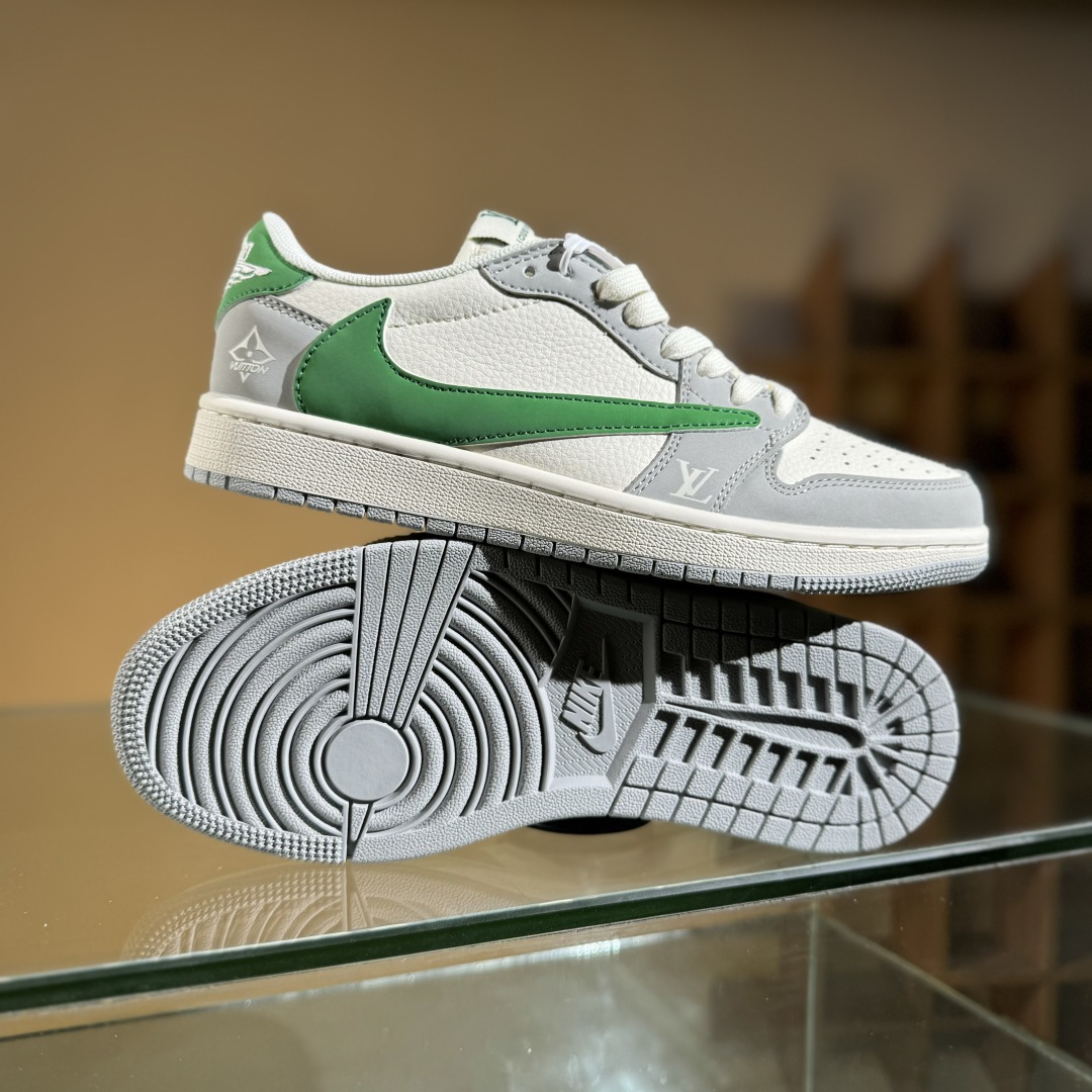 Travis Scott x Fragment Design x Air Jordan 1 Low SP AJ1 乔1 LV联名 灰绿勾 低帮文化休闲板鞋 ZH2598-166