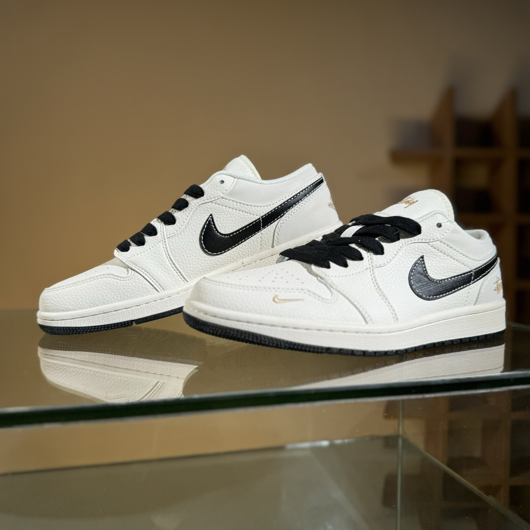 Air Jordan 1 Low AJ1 乔1 斯图西联名 拉丝黑勾 高端定制 低帮复古篮球鞋 XX3168-173