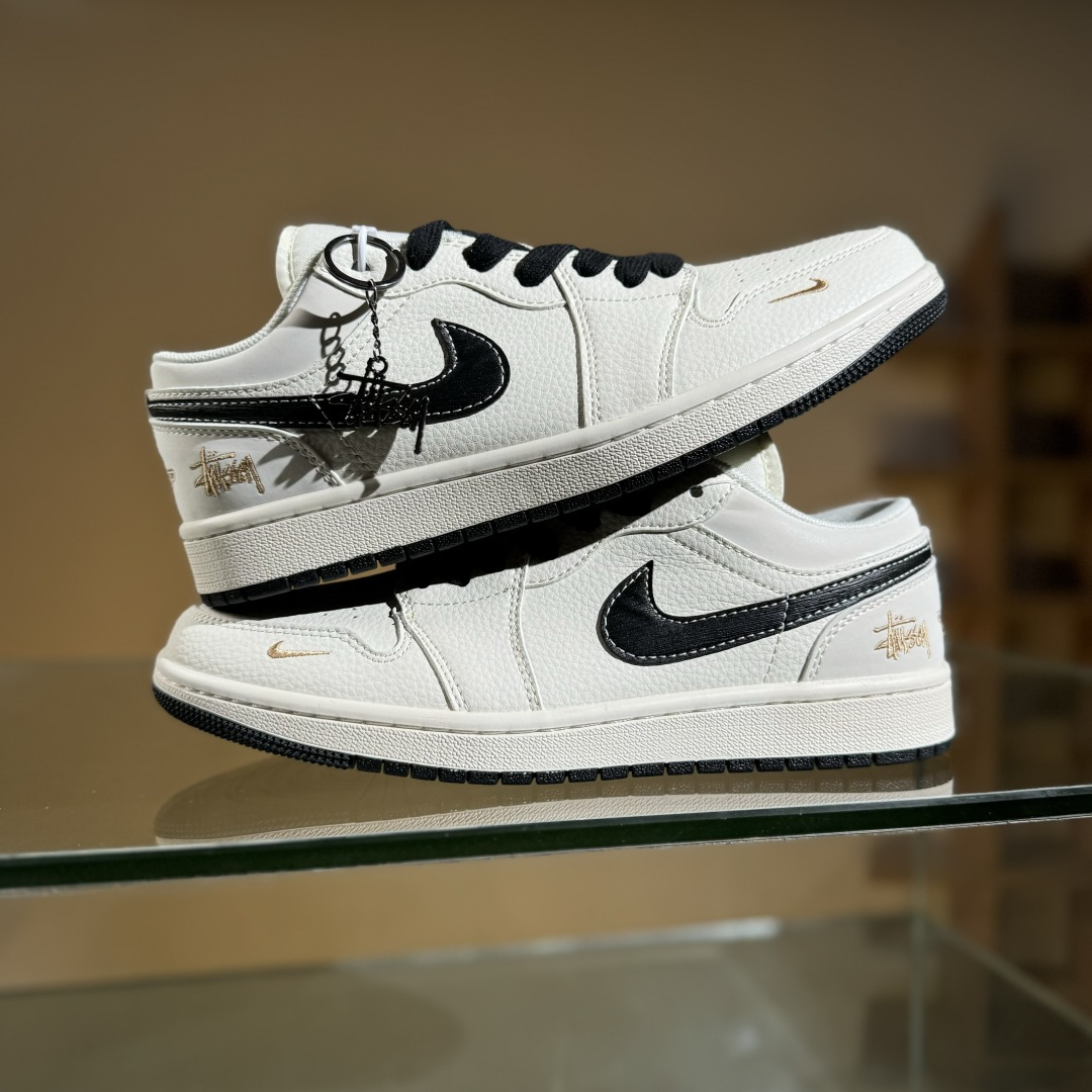 Air Jordan 1 Low AJ1 乔1 斯图西联名 拉丝黑勾 高端定制 低帮复古篮球鞋 XX3168-173