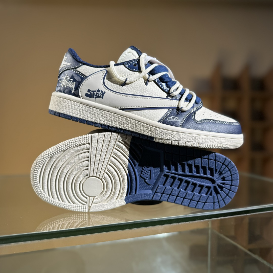 Travis Scott x Fragment Design x Air Jordan 1 Low SP AJ1 乔1 斯图西联名 蓝钻石抽绳 低帮文化休闲板鞋 DM6868-111