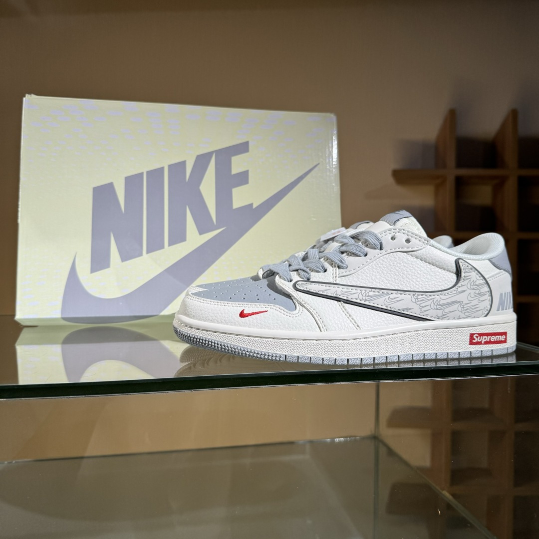 Travis Scott x Fragment Design x Air Jordan 1 Low SP AJ1 乔1 多重灰勾 低帮文化休闲板鞋 XS7089-598