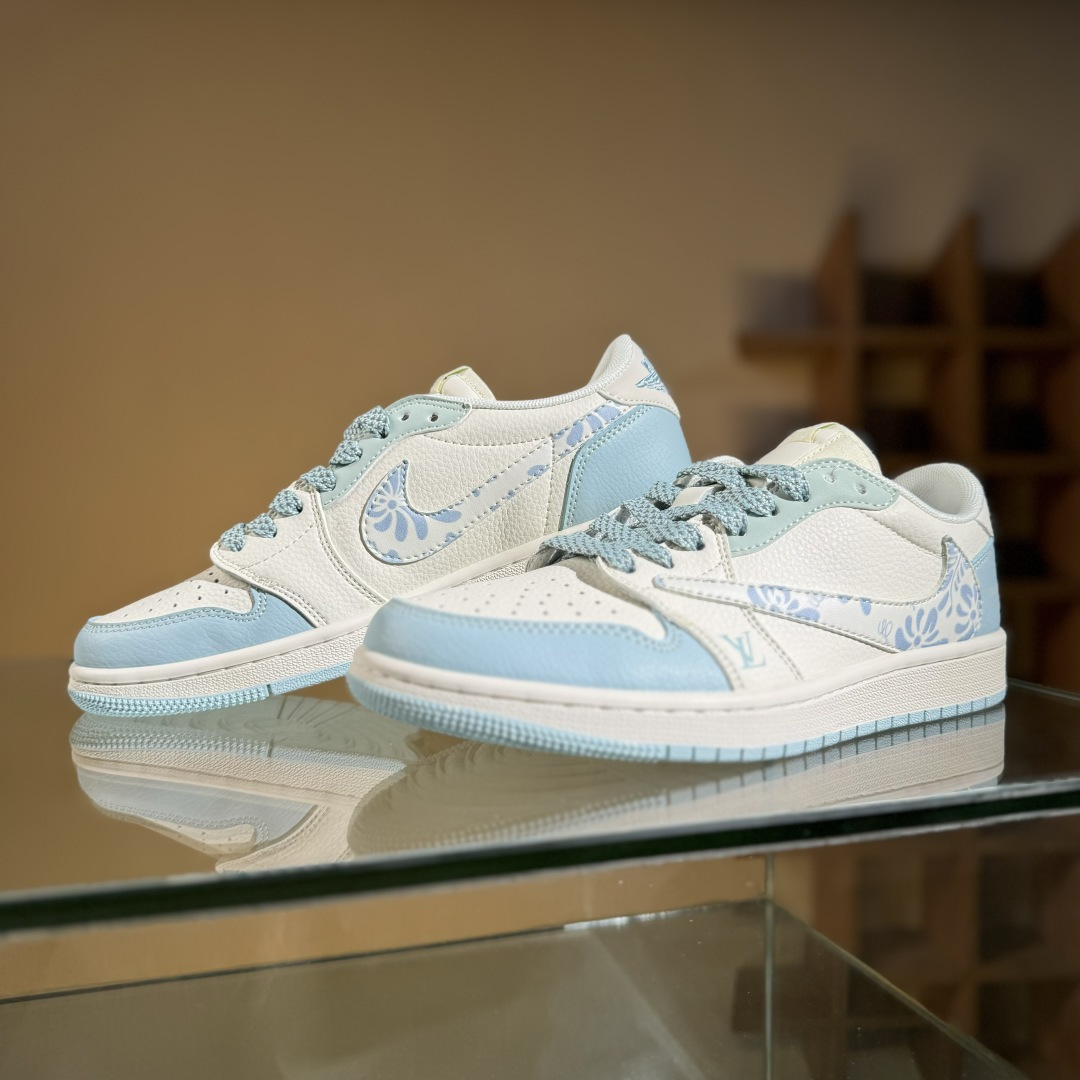 Travis Scott x Fragment Design x Air Jordan 1 Low SP AJ1 乔1 LV联名 烟花浅蓝 低帮文化休闲板鞋 XS7089-613