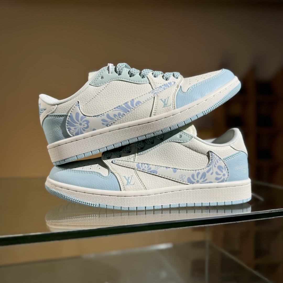 Travis Scott x Fragment Design x Air Jordan 1 Low SP AJ1 乔1 LV联名 烟花浅蓝 低帮文化休闲板鞋 XS7089-613
