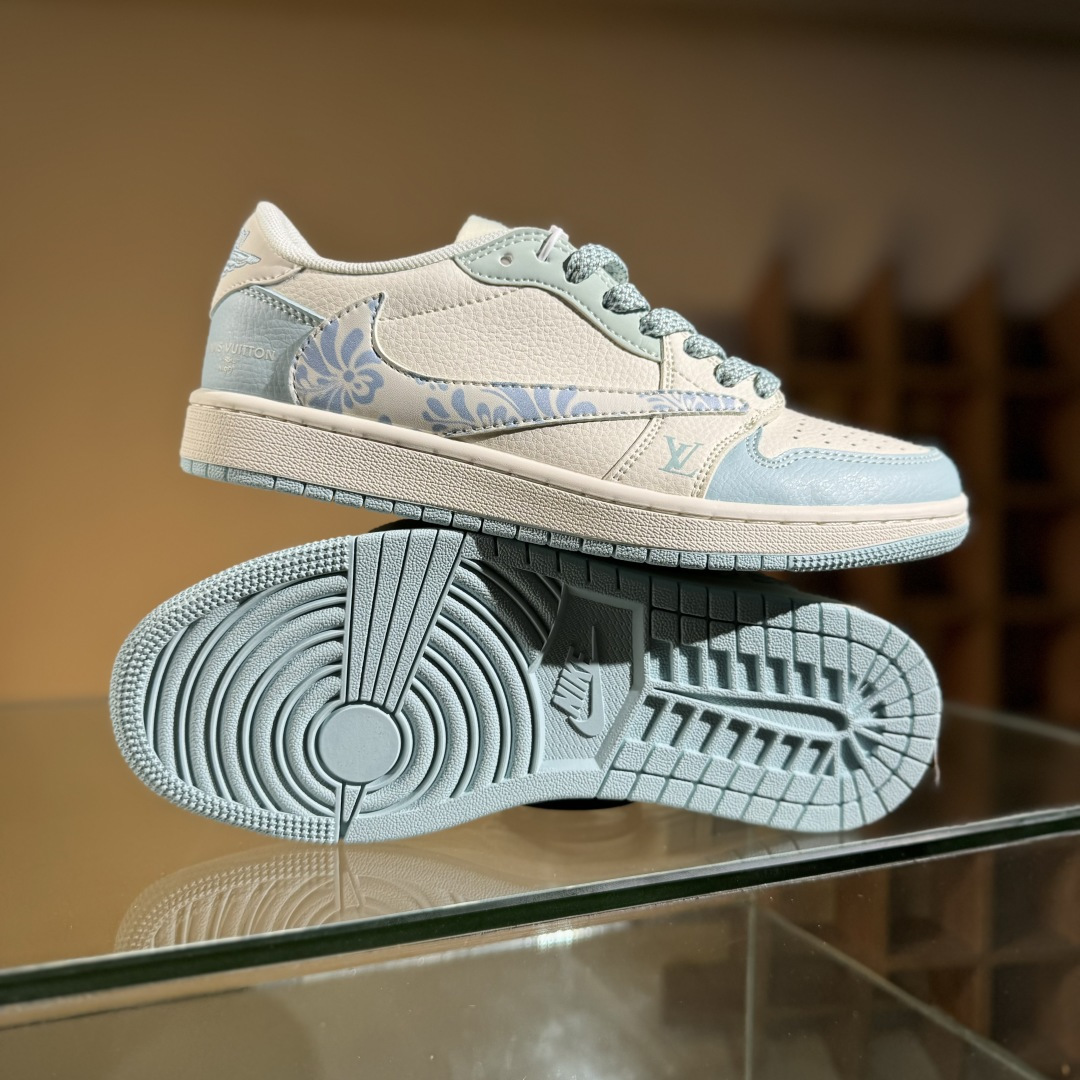 Travis Scott x Fragment Design x Air Jordan 1 Low SP AJ1 乔1 LV联名 烟花浅蓝 低帮文化休闲板鞋 XS7089-613