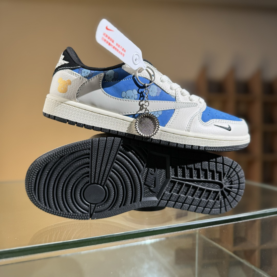 Travis Scott x Fragment Design x Air Jordan 1 Low SP AJ1 乔1 暴力熊联名 灰蓝卡通 低帮文化休闲板鞋 XS2024-053