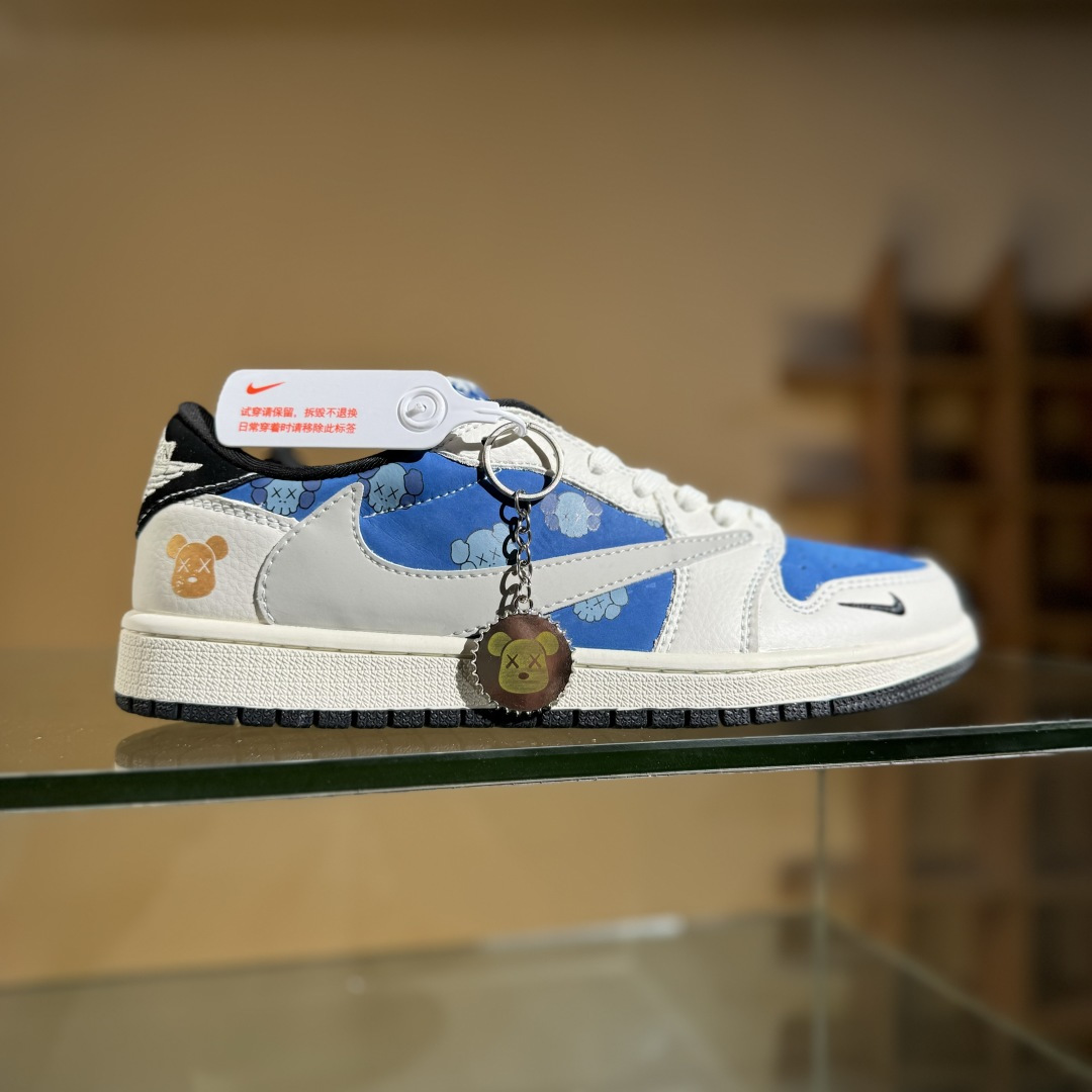 Travis Scott x Fragment Design x Air Jordan 1 Low SP AJ1 乔1 暴力熊联名 灰蓝卡通 低帮文化休闲板鞋 XS2024-053