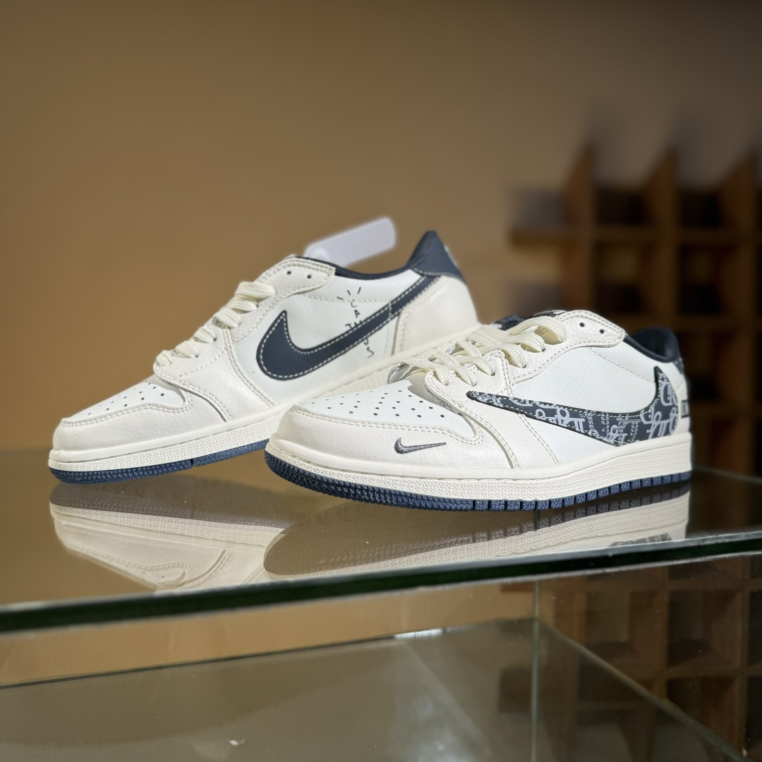 Travis Scott x Fragment Design x Air Jordan 1 Low SP AJ1 乔1 迪奥联名 网布花纹勾 低帮文化休闲板鞋 LD2025-024