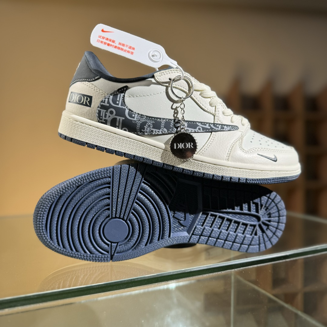 Travis Scott x Fragment Design x Air Jordan 1 Low SP AJ1 乔1 迪奥联名 网布花纹勾 低帮文化休闲板鞋 LD2025-024