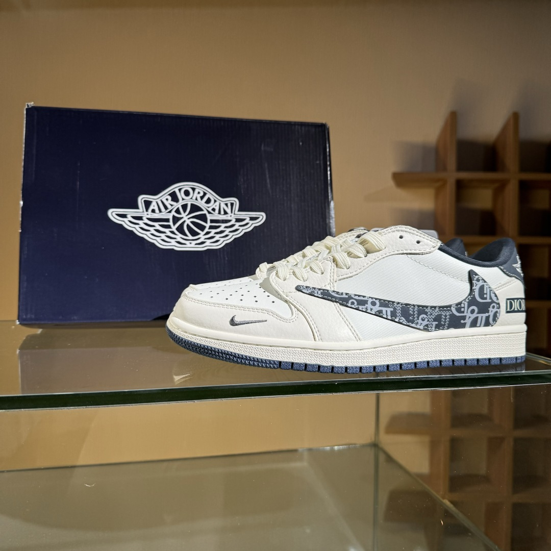 Travis Scott x Fragment Design x Air Jordan 1 Low SP AJ1 乔1 迪奥联名 网布花纹勾 低帮文化休闲板鞋 LD2025-024